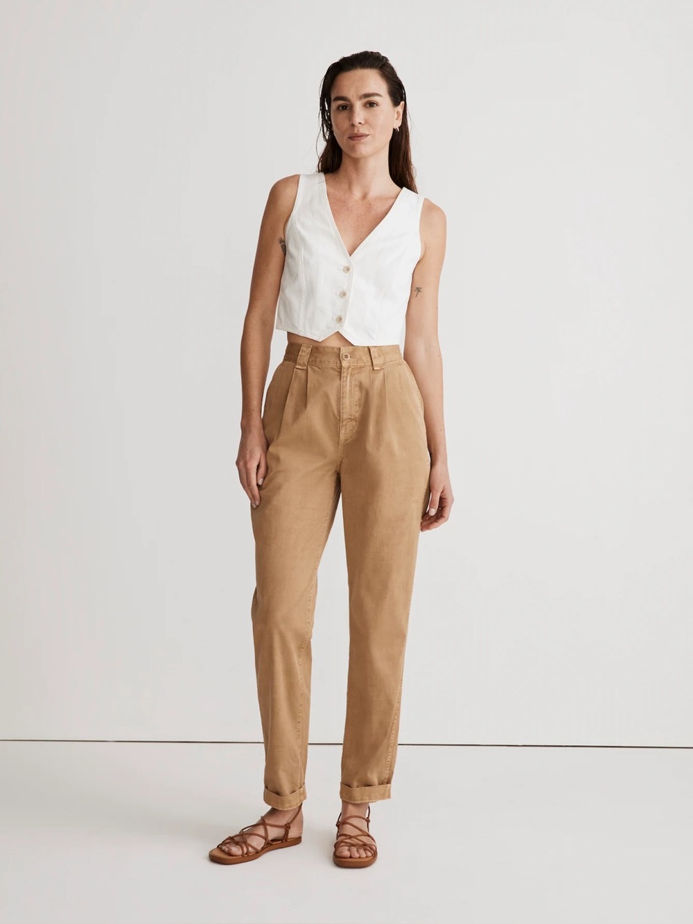 Madewell Garment-Dyed Tapered Chino Pants Seed Khaki Pleated Size 28